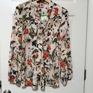 NWT Ann Klein floral blouse with tie color and scrunch sleeve
